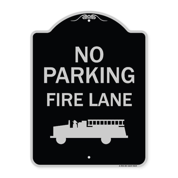 Designer Series-No Parking Fire Lane, Black & Silver Heavy-Gauge Aluminum, 24" x 18", BS-1824-9824